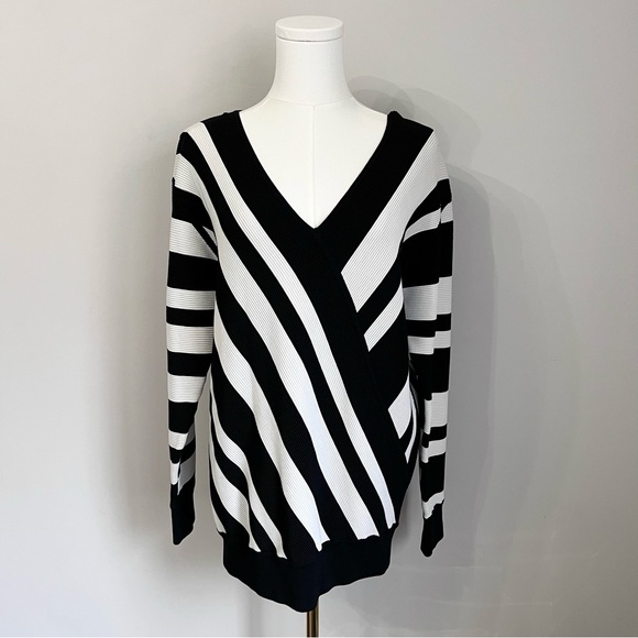 Jason Wu GREY Collection Oversized V-Neck Sweater Striped Size S - Picture 2 of 10